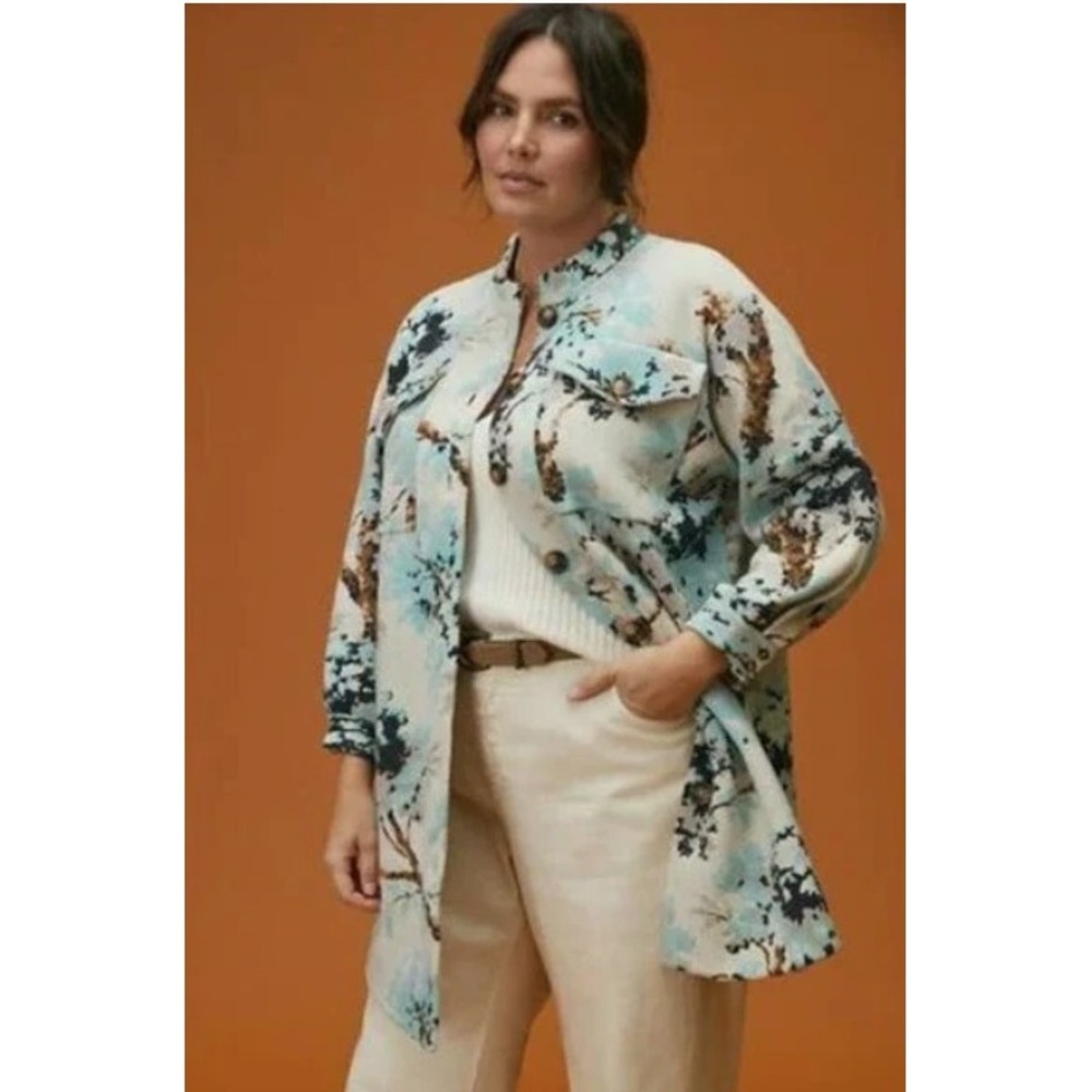 Field Flower Anthropologie‎ Wool Cardigan Shacket Floral XS Boho Artsy Indie
